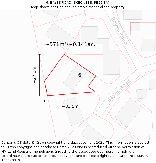 6, BAYES ROAD, SKEGNESS, PE25 3AN: Plot and title map