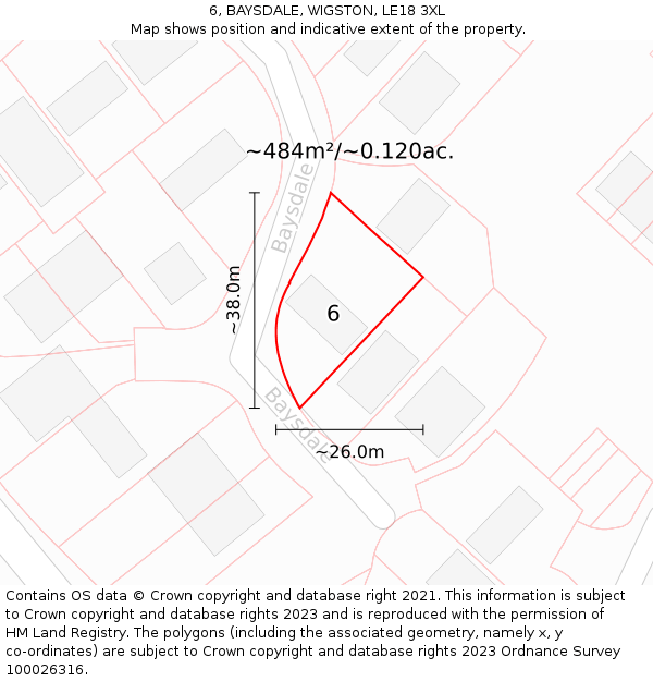 6, BAYSDALE, WIGSTON, LE18 3XL: Plot and title map