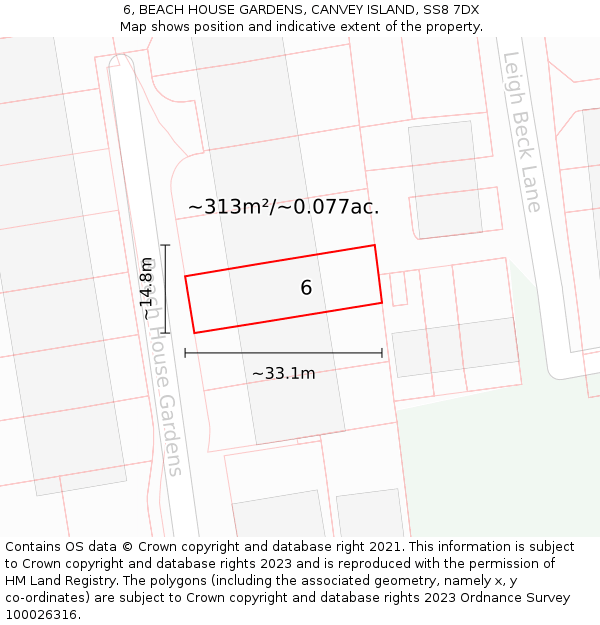6, BEACH HOUSE GARDENS, CANVEY ISLAND, SS8 7DX: Plot and title map