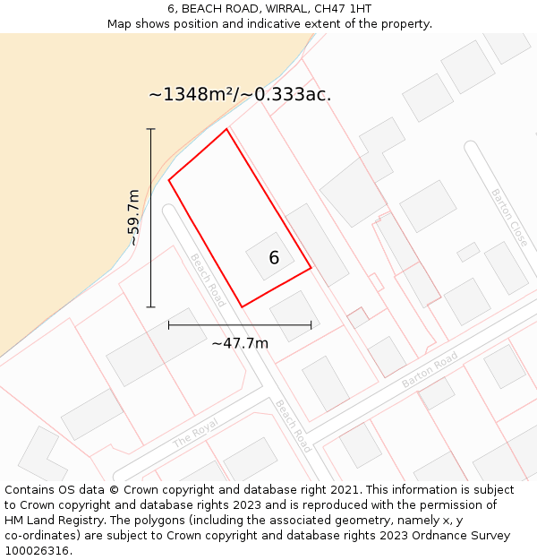 6, BEACH ROAD, WIRRAL, CH47 1HT: Plot and title map