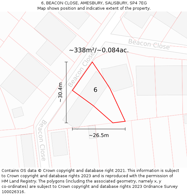 6, BEACON CLOSE, AMESBURY, SALISBURY, SP4 7EG: Plot and title map