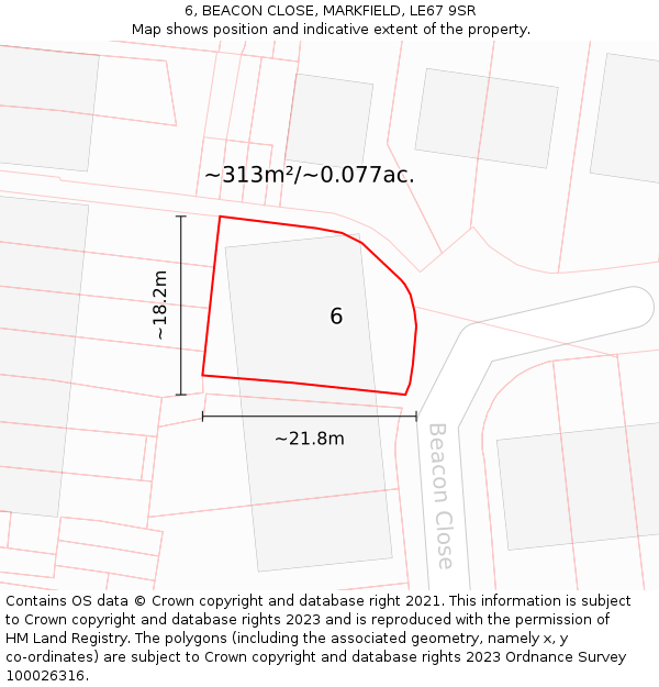 6, BEACON CLOSE, MARKFIELD, LE67 9SR: Plot and title map
