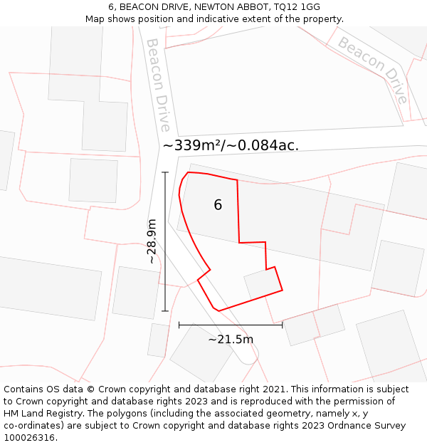 6, BEACON DRIVE, NEWTON ABBOT, TQ12 1GG: Plot and title map
