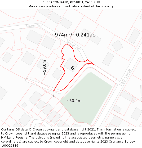 6, BEACON PARK, PENRITH, CA11 7UB: Plot and title map
