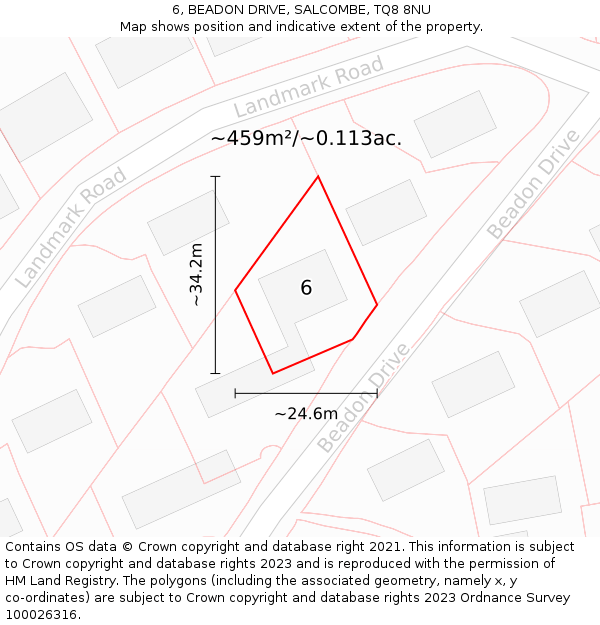 6, BEADON DRIVE, SALCOMBE, TQ8 8NU: Plot and title map