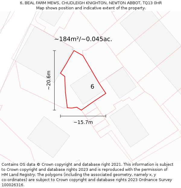 6, BEAL FARM MEWS, CHUDLEIGH KNIGHTON, NEWTON ABBOT, TQ13 0HR: Plot and title map