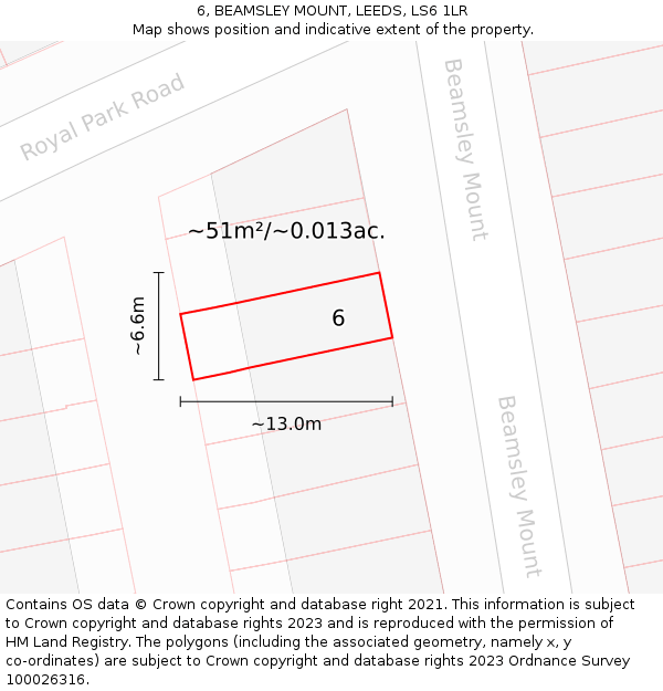 6, BEAMSLEY MOUNT, LEEDS, LS6 1LR: Plot and title map