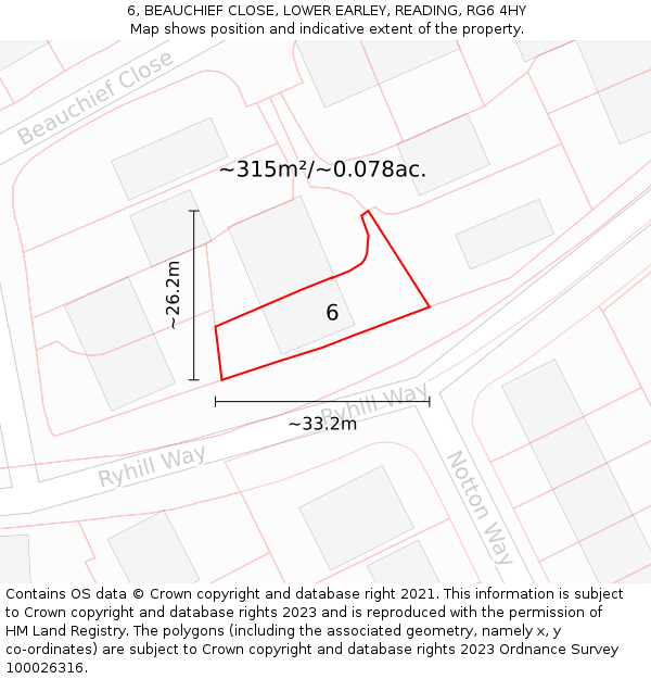 6, BEAUCHIEF CLOSE, LOWER EARLEY, READING, RG6 4HY: Plot and title map