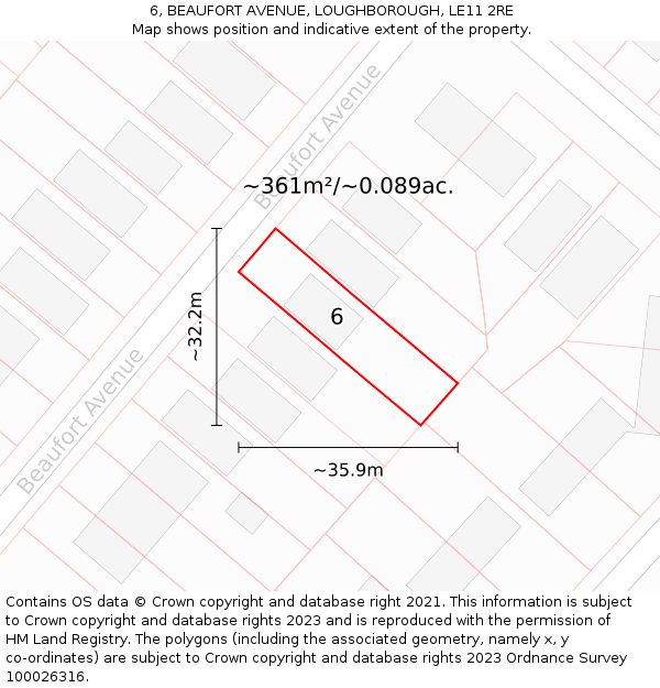 6, BEAUFORT AVENUE, LOUGHBOROUGH, LE11 2RE: Plot and title map