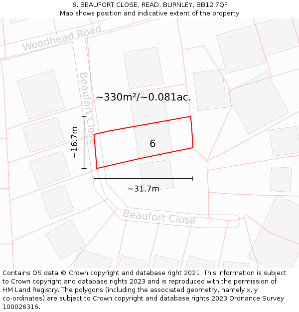 6, BEAUFORT CLOSE, READ, BURNLEY, BB12 7QF: Plot and title map