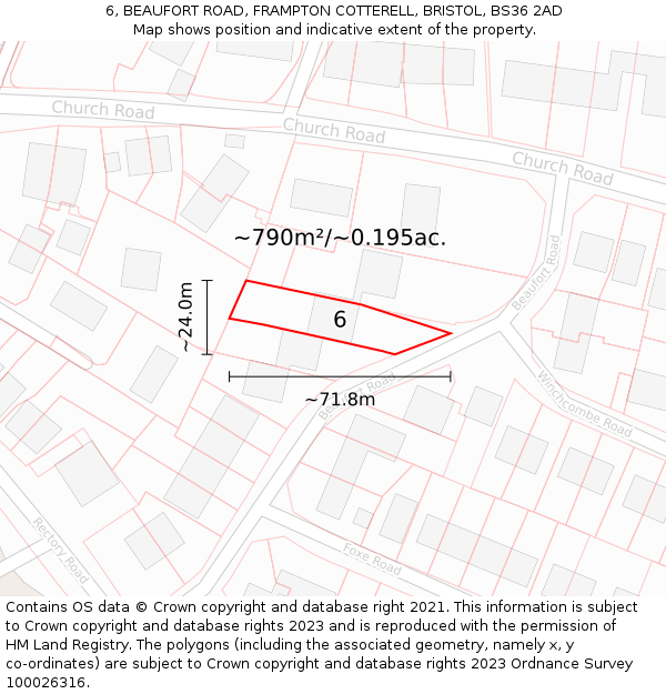 6, BEAUFORT ROAD, FRAMPTON COTTERELL, BRISTOL, BS36 2AD: Plot and title map