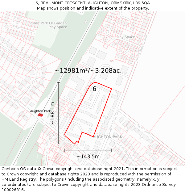 6, BEAUMONT CRESCENT, AUGHTON, ORMSKIRK, L39 5QA: Plot and title map