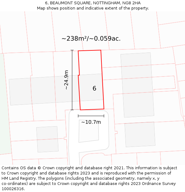 6, BEAUMONT SQUARE, NOTTINGHAM, NG8 2HA: Plot and title map