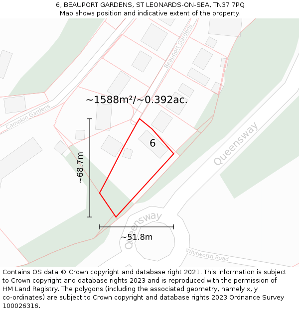 6, BEAUPORT GARDENS, ST LEONARDS-ON-SEA, TN37 7PQ: Plot and title map