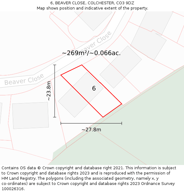 6, BEAVER CLOSE, COLCHESTER, CO3 9DZ: Plot and title map