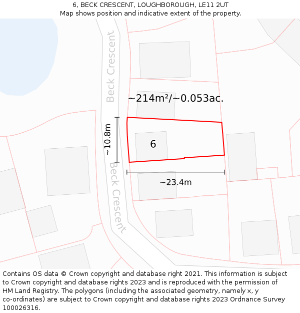6, BECK CRESCENT, LOUGHBOROUGH, LE11 2UT: Plot and title map