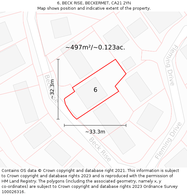 6, BECK RISE, BECKERMET, CA21 2YN: Plot and title map