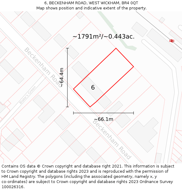 6, BECKENHAM ROAD, WEST WICKHAM, BR4 0QT: Plot and title map