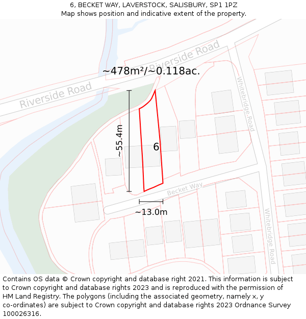 6, BECKET WAY, LAVERSTOCK, SALISBURY, SP1 1PZ: Plot and title map