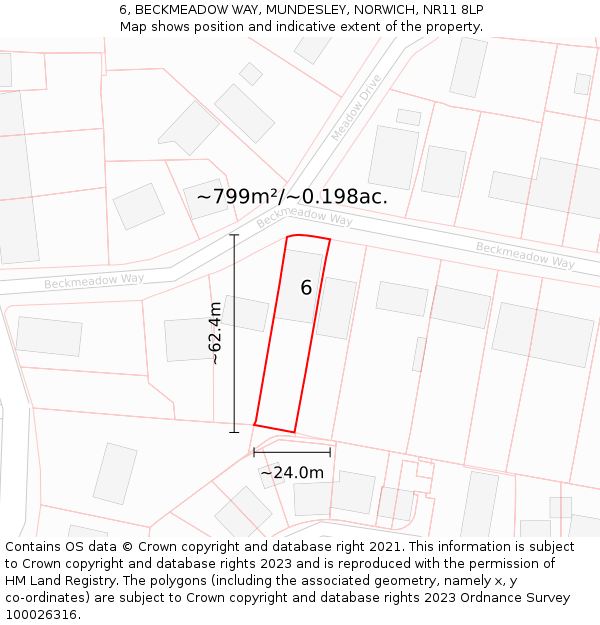 6, BECKMEADOW WAY, MUNDESLEY, NORWICH, NR11 8LP: Plot and title map