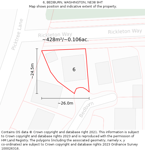 6, BEDBURN, WASHINGTON, NE38 9HT: Plot and title map