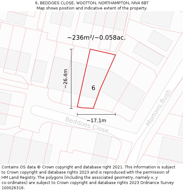 6, BEDDOES CLOSE, WOOTTON, NORTHAMPTON, NN4 6BT: Plot and title map