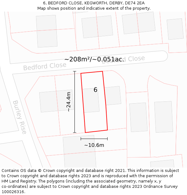 6, BEDFORD CLOSE, KEGWORTH, DERBY, DE74 2EA: Plot and title map