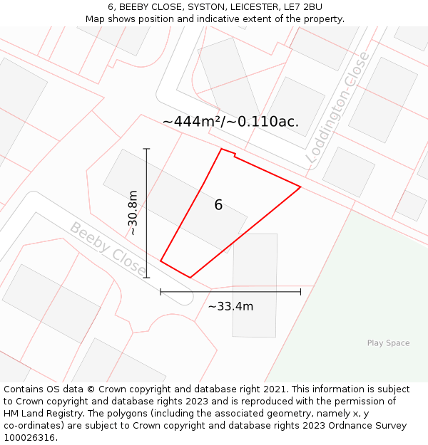 6, BEEBY CLOSE, SYSTON, LEICESTER, LE7 2BU: Plot and title map