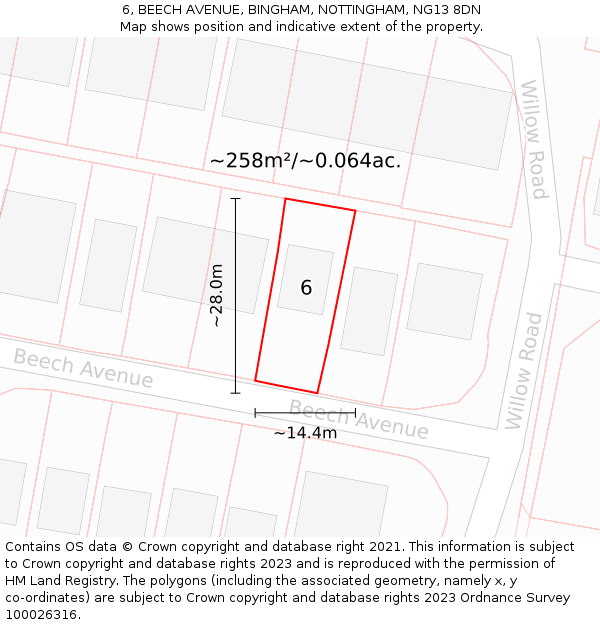 6, BEECH AVENUE, BINGHAM, NOTTINGHAM, NG13 8DN: Plot and title map