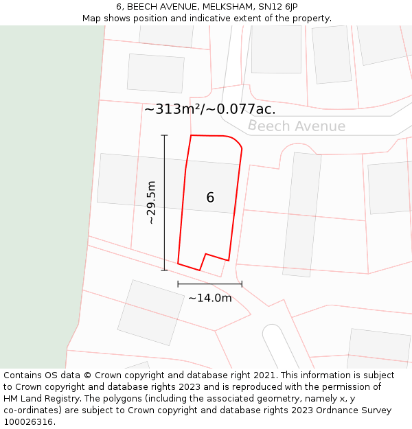 6, BEECH AVENUE, MELKSHAM, SN12 6JP: Plot and title map