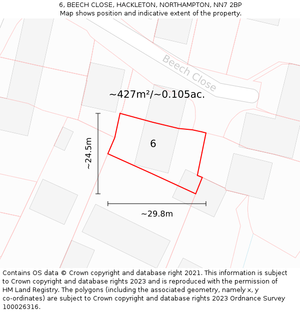 6, BEECH CLOSE, HACKLETON, NORTHAMPTON, NN7 2BP: Plot and title map