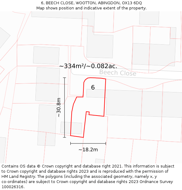6, BEECH CLOSE, WOOTTON, ABINGDON, OX13 6DQ: Plot and title map