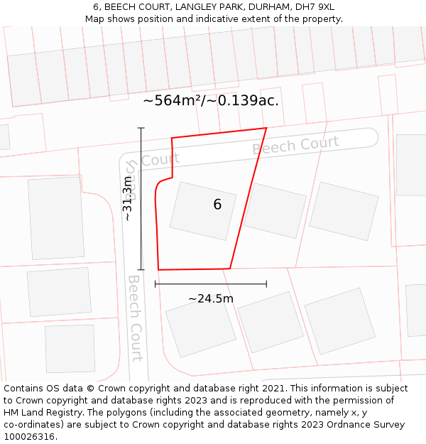 6, BEECH COURT, LANGLEY PARK, DURHAM, DH7 9XL: Plot and title map