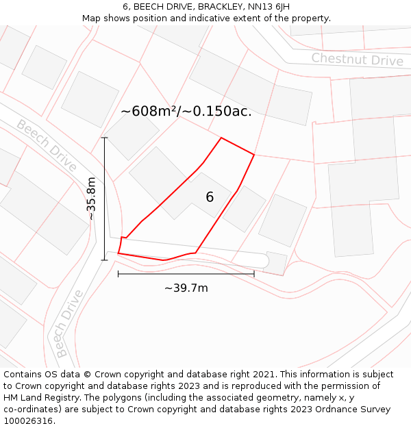 6, BEECH DRIVE, BRACKLEY, NN13 6JH: Plot and title map