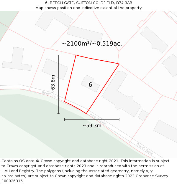 6, BEECH GATE, SUTTON COLDFIELD, B74 3AR: Plot and title map