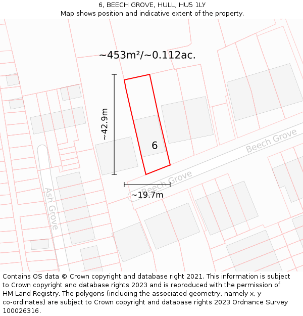 6, BEECH GROVE, HULL, HU5 1LY: Plot and title map
