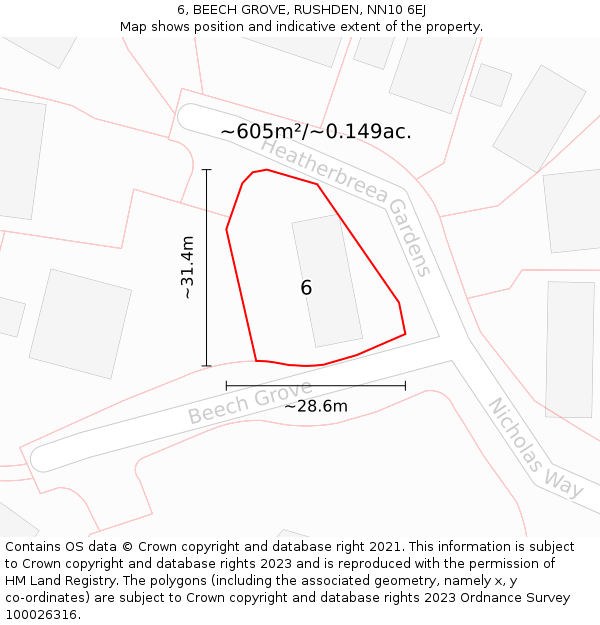 6, BEECH GROVE, RUSHDEN, NN10 6EJ: Plot and title map