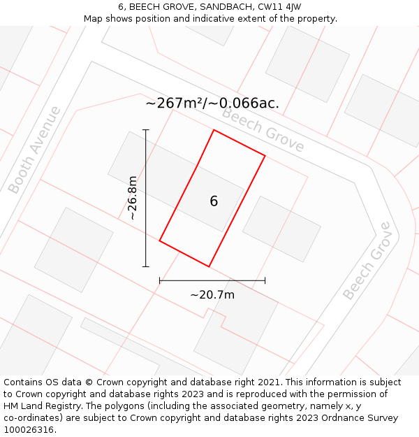 6, BEECH GROVE, SANDBACH, CW11 4JW: Plot and title map