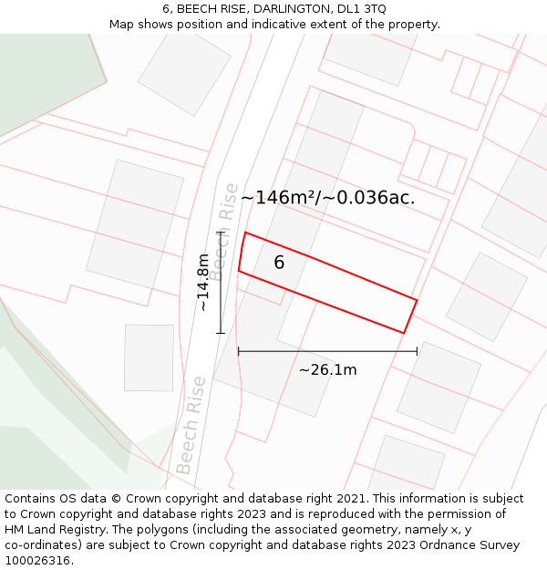6, BEECH RISE, DARLINGTON, DL1 3TQ: Plot and title map