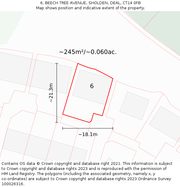 6, BEECH TREE AVENUE, SHOLDEN, DEAL, CT14 0FB: Plot and title map