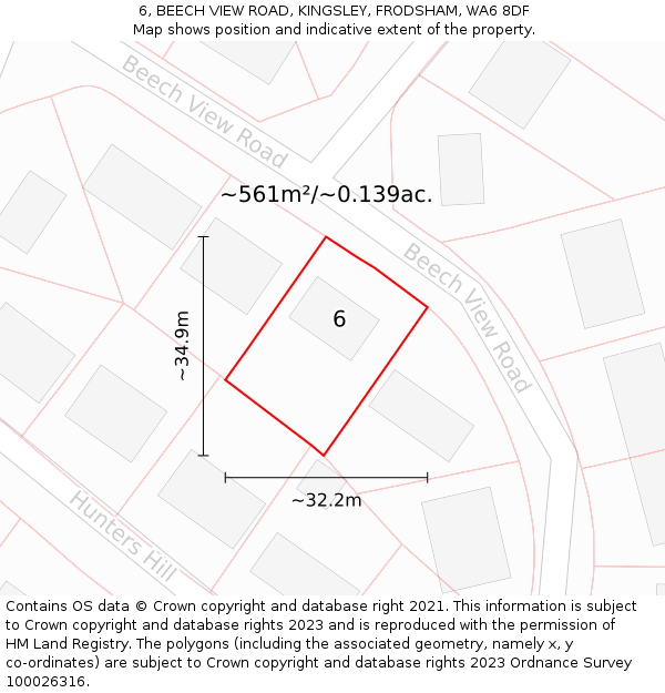 6, BEECH VIEW ROAD, KINGSLEY, FRODSHAM, WA6 8DF: Plot and title map