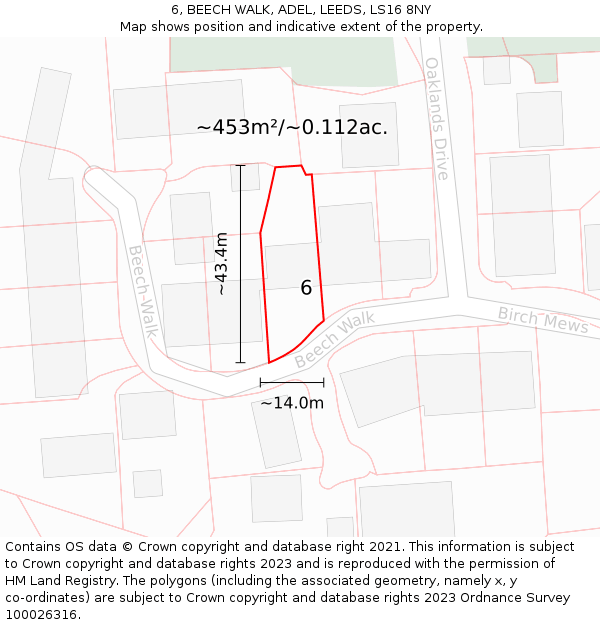 6, BEECH WALK, ADEL, LEEDS, LS16 8NY: Plot and title map
