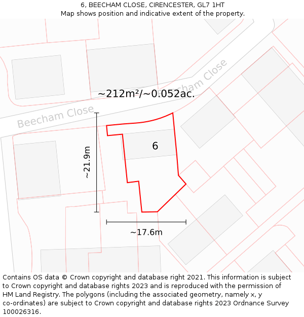 6, BEECHAM CLOSE, CIRENCESTER, GL7 1HT: Plot and title map