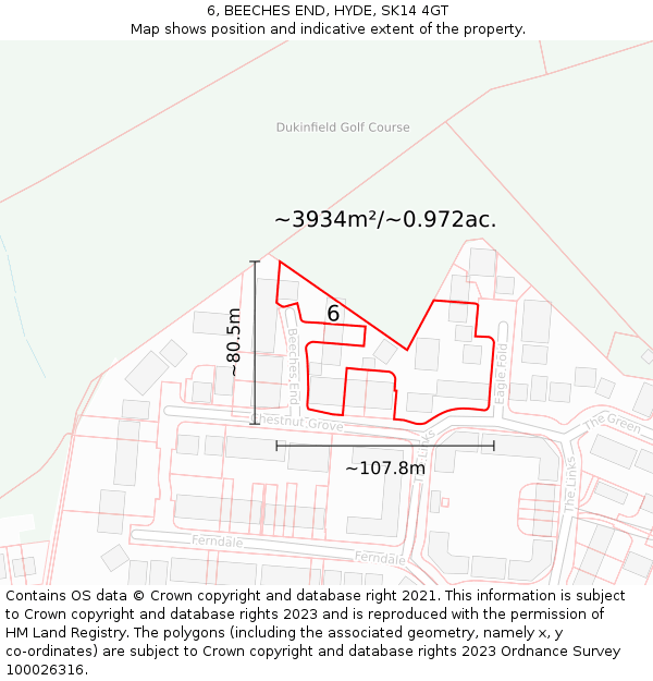 6, BEECHES END, HYDE, SK14 4GT: Plot and title map