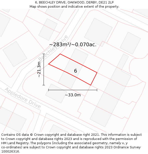 6, BEECHLEY DRIVE, OAKWOOD, DERBY, DE21 2LP: Plot and title map