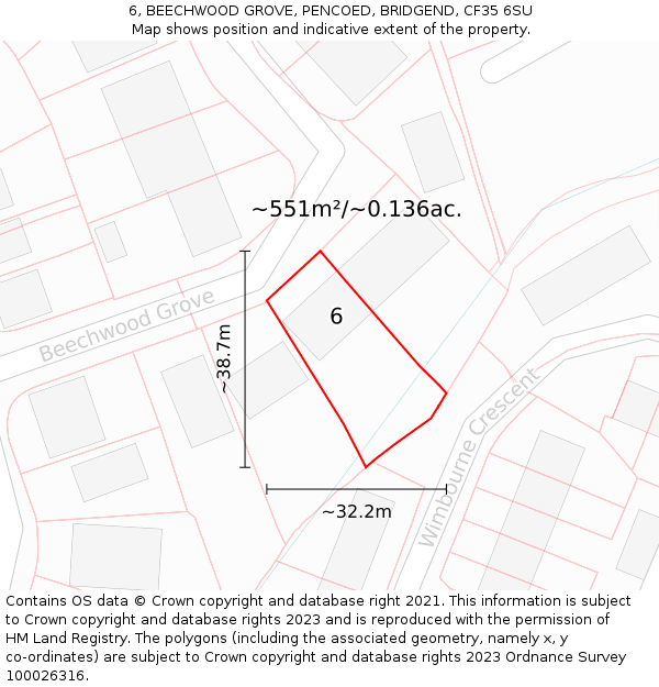 6, BEECHWOOD GROVE, PENCOED, BRIDGEND, CF35 6SU: Plot and title map