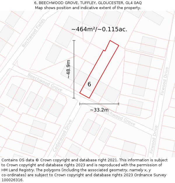 6, BEECHWOOD GROVE, TUFFLEY, GLOUCESTER, GL4 0AQ: Plot and title map