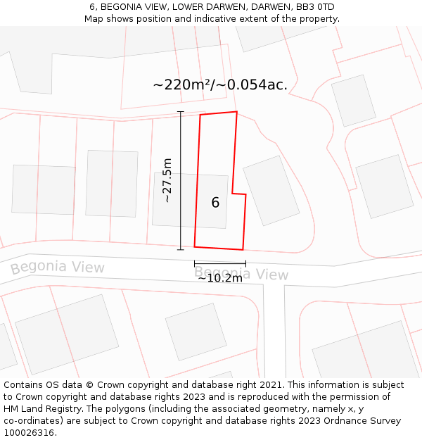 6, BEGONIA VIEW, LOWER DARWEN, DARWEN, BB3 0TD: Plot and title map