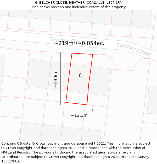 6, BELCHER CLOSE, HEATHER, COALVILLE, LE67 2RN: Plot and title map