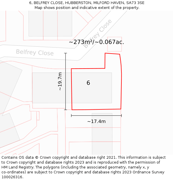 6, BELFREY CLOSE, HUBBERSTON, MILFORD HAVEN, SA73 3SE: Plot and title map